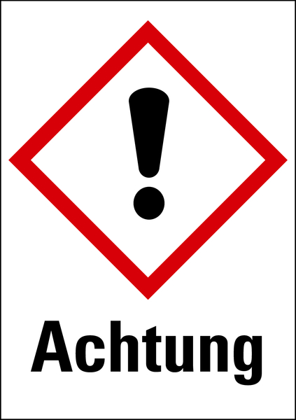 Gefahrstoffetiketten - Ausrufezeichensymbol (GHS07) & Signalwort "Achtung" - Bogen à 16 Stück