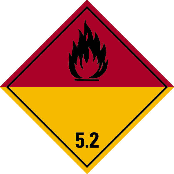 Gefahrzettel, Gefahrgutklasse 5.2 - Organische Peroxide (schwarz/rot/gelb)