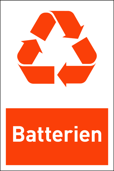 Design-Recyclingschild: Batterien, Folie selbstklebend, 150 x 100 mm
