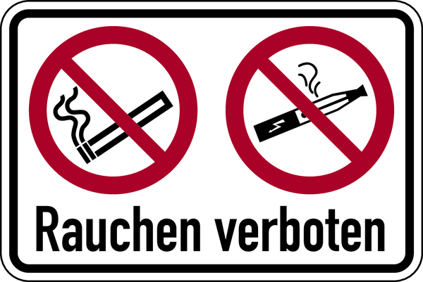 Verbotsschild, Kombischild, Zigarette/E-Zigarette, Rauchen verboten, praxisbewährt