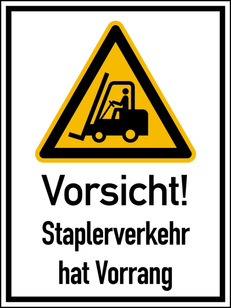 Kombi-Warnschild, Vorsicht! Staplerverkehr hat Vorrang, Aluminiumverbund, 400 x 300 mm