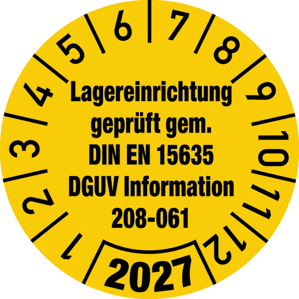 Jahresprüfplakette, Lagereinrichtung DGUV Information 208-061, Ø 30 mm - Bogen = 10 Stk.